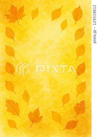 黄色と橙の葉で囲まれた秋のフレーム 129318612