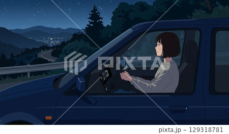 幻想的な夜！星空の下、夜のドライブ 129318781