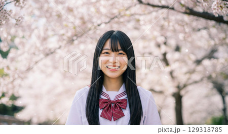微笑む日本人女子学生 129318785