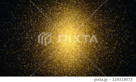 Golden glitter sparkles texture on black creating a shimmering background for festive occasions and celebrations 129319072