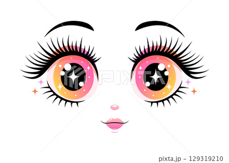 Cute and sparkly anime style doll face 129319210