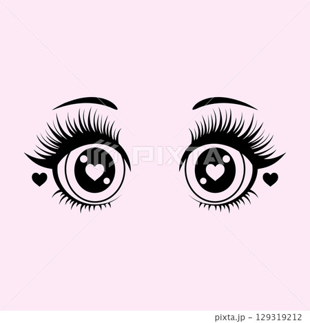 Black kawaii eyes with hearts. 129319212