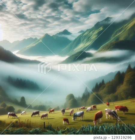 majestic mountain landscape in the morning 129319296