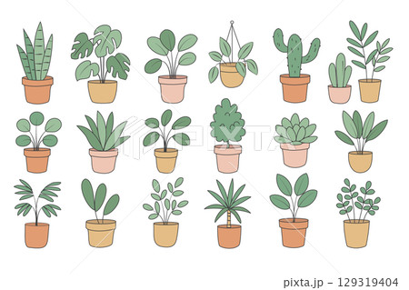 鉢植えの観葉植物アイコンセット 129319404