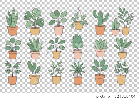 鉢植えの観葉植物アイコンセット 129319404