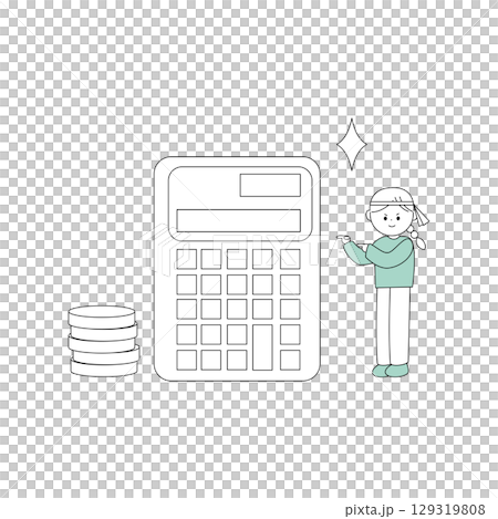 Illustration of a woman seriously saving money 129319808