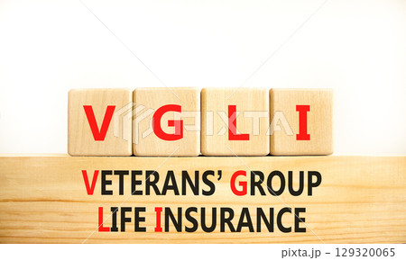 VGLI Veterans Group Life Insurance symbol. Concept word VGLI Veterans Group Life Insurance on blocks. Beautiful white background. Business VGLI Veterans Group Life Insurance concept. Copy space. 129320065