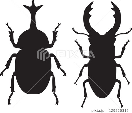 かっこいいカブトムシのシルエット かっこいいカブトムシのシルエット 129320313