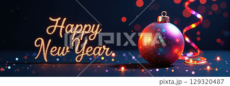 Festive New Year greeting with ornament. Festive New Year greeting with ornament. 129320487