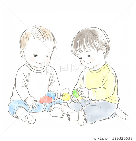 手描き・水彩画風の子供のイラスト素材 手描き・水彩画風の子供のイラスト素材 129320533