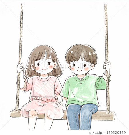 手描き・水彩画風の子供のイラスト素材 手描き・水彩画風の子供のイラスト素材 129320539