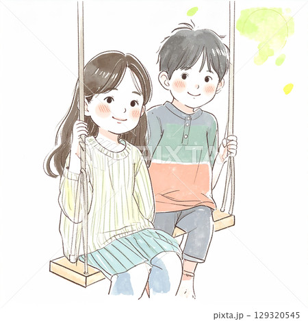 手描き・水彩画風の子供のイラスト素材 129320545