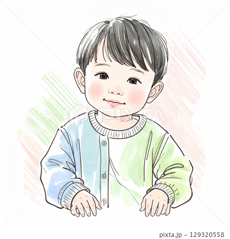 手描き・水彩画風の子供のイラスト素材 129320558