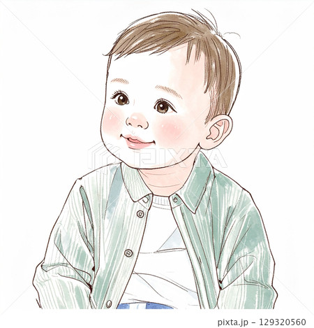 手描き・水彩画風の子供のイラスト素材 129320560