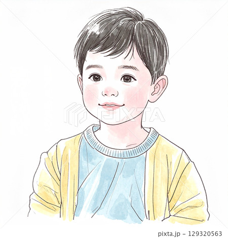 手描き・水彩画風の子供のイラスト素材 129320563