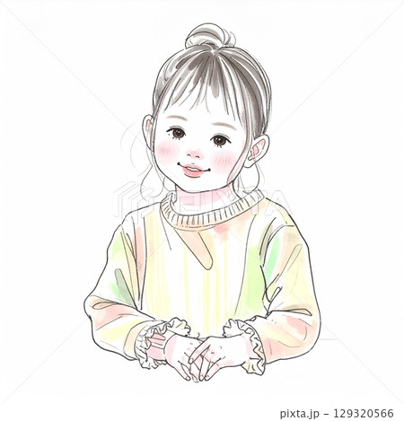 手描き・水彩画風の子供のイラスト素材 129320566