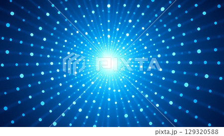 光の粒で構成された幻想的な青い放射背景 129320588