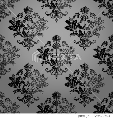 Floral pattern. Seamless vector background. Vintage wallpaper in the Baroque style. Gray and black ornament for fabric, wallpaper, packaging. Ornate Damask flower illustration 129320603
