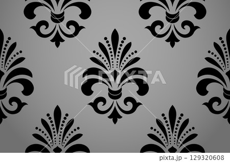 Wallpaper in the style of Baroque. Gray and black floral ornament. Seamless vector background. Graphic pattern for fabric, wallpaper, packaging. Ornate Damask flower illustration Wallpaper in the style of Baroque. Gray and black floral ornament. Seamless vector background. Graphic pattern for fabric, wallpaper, packaging. Ornate Damask flower illustration 129320608