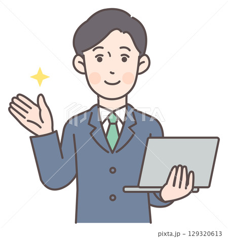パソコンを持ちながら案内するビジネスマン2 129320613