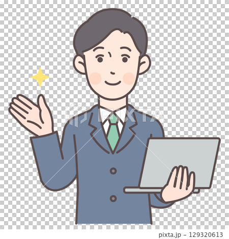 パソコンを持ちながら案内するビジネスマン2 129320613