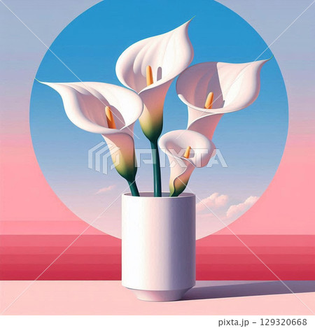 white tulips in a vase on the wall 129320668