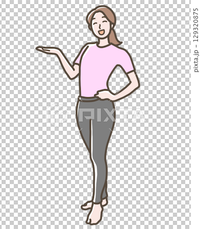 一位身穿瑜珈服的女士用手指著的插圖 129320875