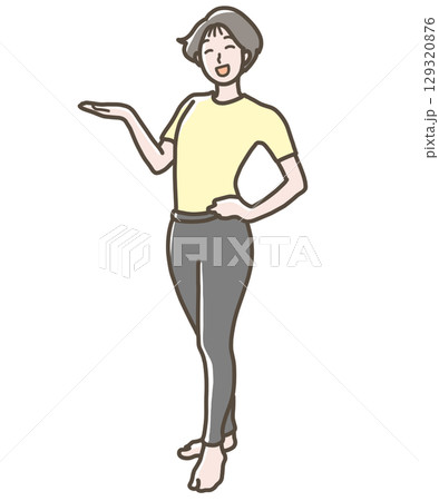 手で指し示すヨガウェアの女性のイラスト 129320876