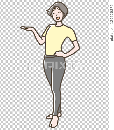 一位身穿瑜珈服的女士用手指著的插圖 129320876