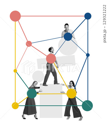 Abstract collage of diverse business group building structure through collaboration Abstract collage of diverse business group building structure through collaboration 129321222