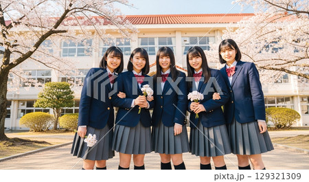 微笑む日本人女子学生たち 129321309