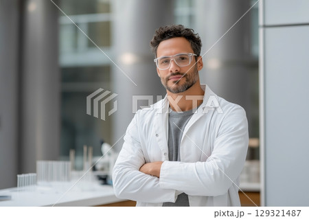 Portrait of a confident scientist in a modern laboratory setting, advancing science and research 129321487