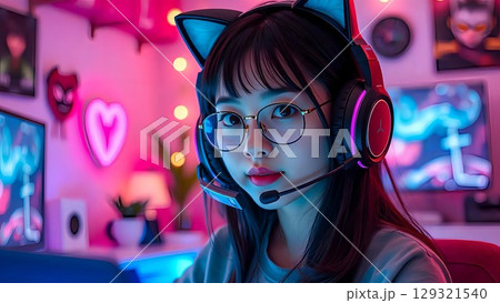 メガネのゲーマー女子 129321540