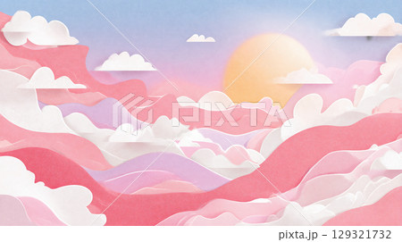 雲とピンクの層が広がる夕暮れ風の抽象的な背景イラスト 雲とピンクの層が広がる夕暮れ風の抽象的な背景イラスト 129321732