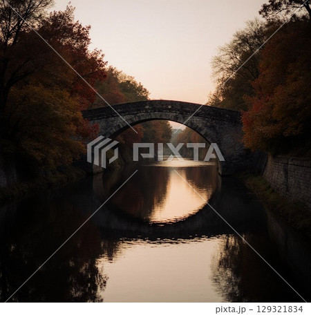 夕日に照らされた石橋 夕日に照らされた石橋 129321834