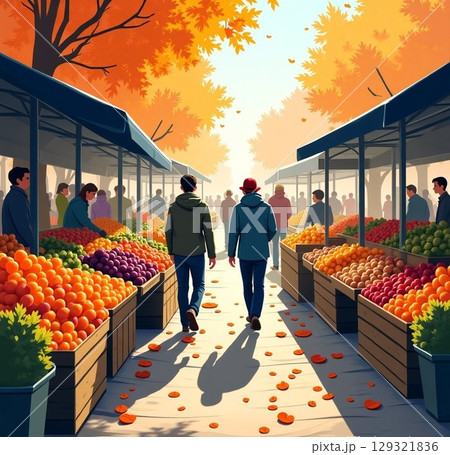 公園で散歩する親子 公園で散歩する親子 129321836