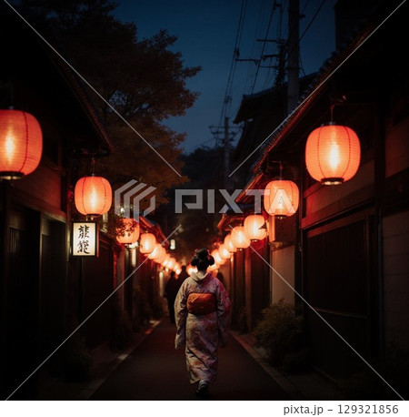 夜の街を歩く人 129321856