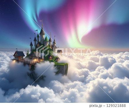 Celestial Castle Amongst Dreamy, Floating Cloudscape Wonders 129321888