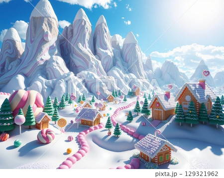 Sweet Candy Land: A Whimsical Winter Village in a Dreamscape 129321962
