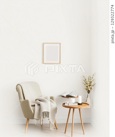 Cozy Minimalist Interior: A Serene Living Room with Modern Accents Cozy Minimalist Interior: A Serene Living Room with Modern Accents 129322774