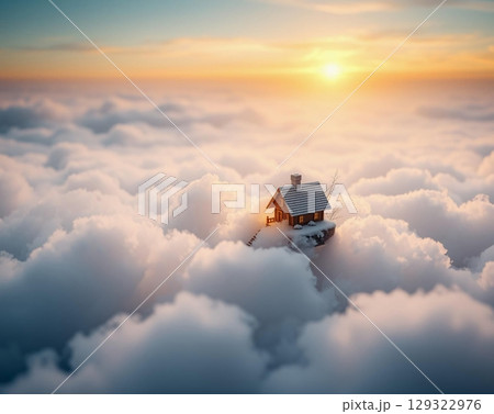A Tiny Cabin Nestled Amongst Dreamy, Floating Clouds A Tiny Cabin Nestled Amongst Dreamy, Floating Clouds 129322976