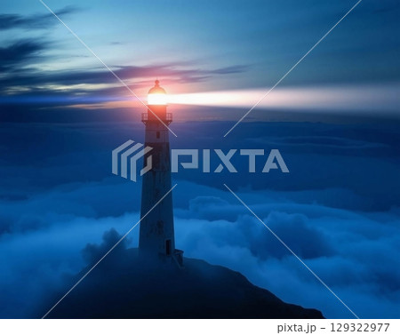 Beacon of Hope Amidst the Misty Twilight Horizon Beacon of Hope Amidst the Misty Twilight Horizon 129322977