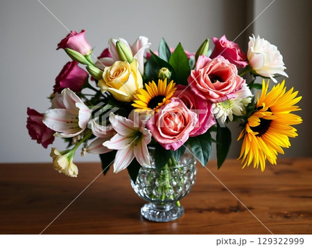 Vibrant Floral Arrangement: A Celebration of Summer Blooms 129322999