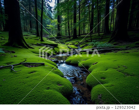 Emerald Forest Stream: A Tranquil Woodland Sanctuary 129323042