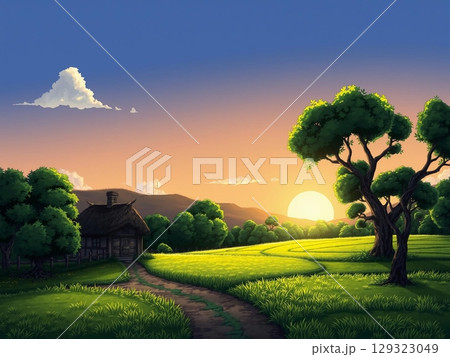 Serene Rural Landscape at Golden Hour's Embrace 129323049
