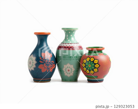 Colorful Hand-Painted Traditional Indian Flower Vases Display Colorful Hand-Painted Traditional Indian Flower Vases Display 129323053