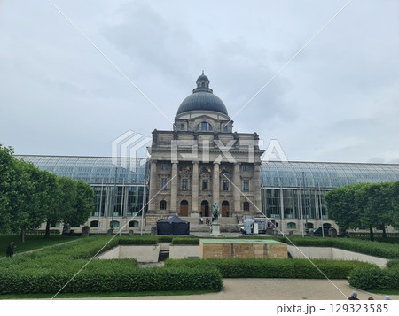 Munich, Germany - July 28, 2025: Facade of the Bavarian State Chancellery, Bayerische Staatskanzlei, a state agency of the German Free State of Bavaria Munich, Germany - July 28, 2025: Facade of the Bavarian State Chancellery, Bayerische Staatskanzlei, a state agency of the German Free State of Bavaria 129323585