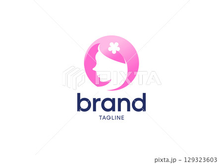 Elegant Gradient Woman Face Silhouette within Circle Beauty Logo Design 129323603
