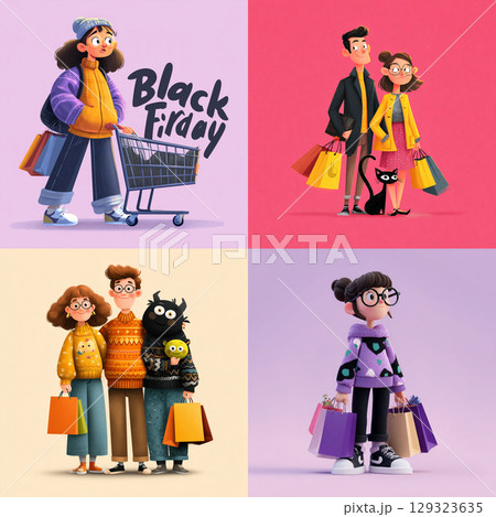Playful Cartoon Style Black Friday Banner with Bright Colors 129323635