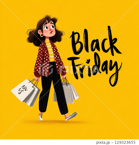 Playful Cartoon Style Black Friday Banner with Bright Colors 129323655